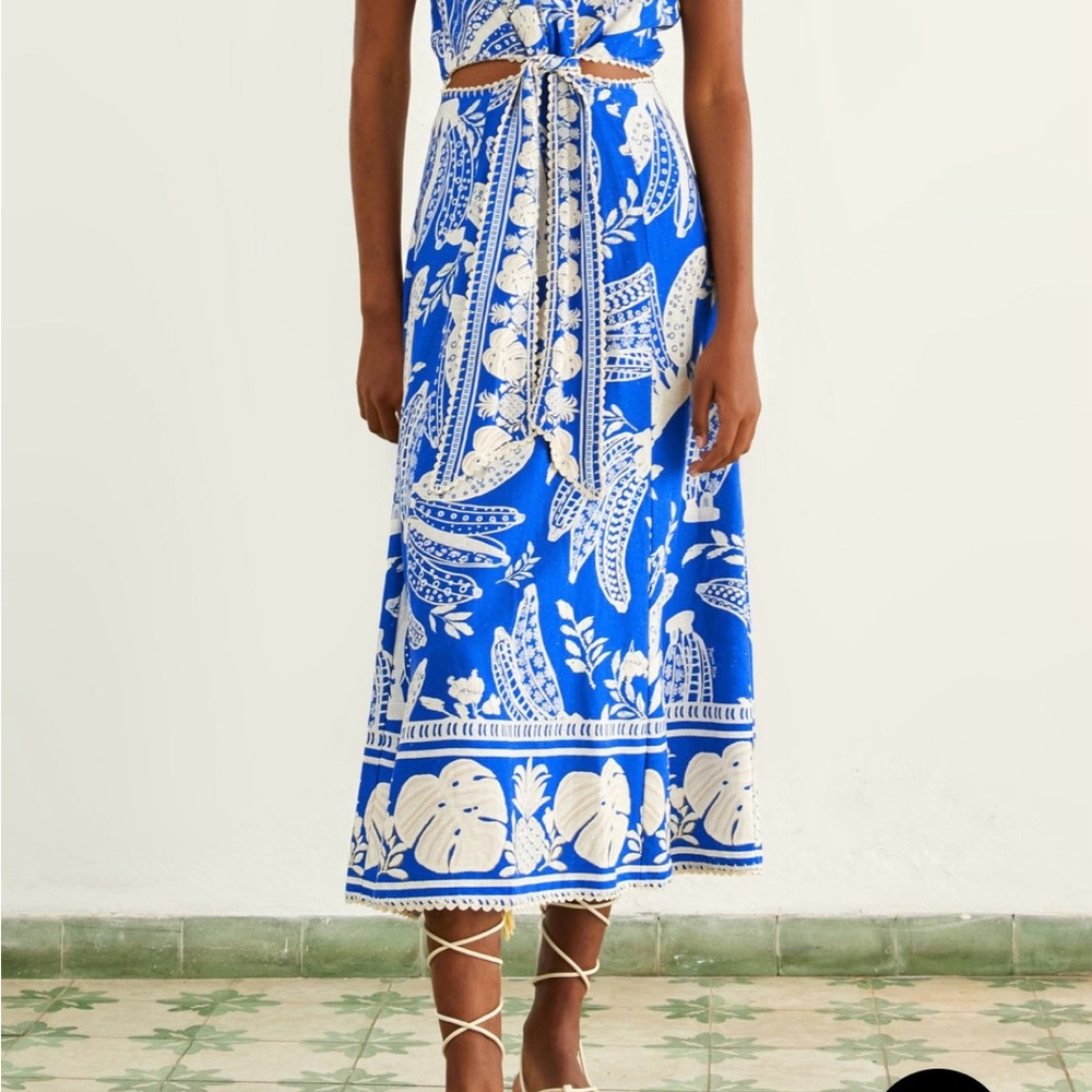 FARM Rio Vibrant Blue and White Midi Dress - Picture 2 of 4